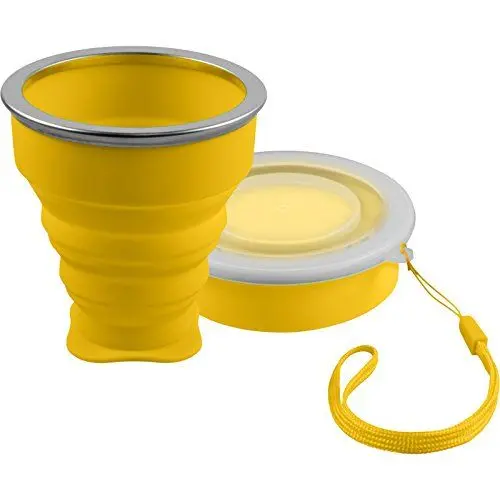 Produktbild: shibby Faltbarer Silikon-Becher in gelb, praktische Reisetasse Camping Trinkbecher – 210ml