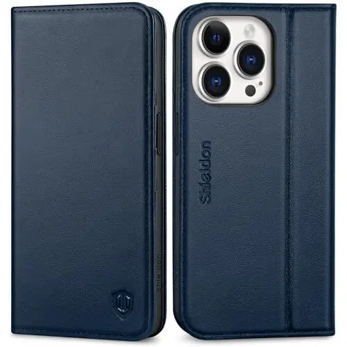 Produktbild: SHIELDON Hülle für iPhone 15 Pro 5G, Stoßfeste Schuzhülle (Rindsleder) (Kartenfach) (Verdicht TPU) Magnetische Handyhülle Klappbare Ledertasche Case Kompatibel mit iPhone 15 Pro 6,1