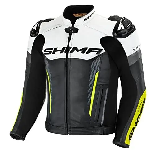 Produktbild: SHIMA BANDIT Motorradjacke Herren -Sport Biker Lederjacke Männer Belüftet Sommer mit Schulter Schleifers, Schulter, Ellbogen und Rückenprotektoren, Verstärkte Doppelnähte (Fluo, 46)