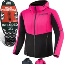 Produktbild: SHIMA DAYBREAKER Motorrad Jacke Damen mit Protektoren AIRFORCE Rückenprotektor Motorradjacke Hoodie Sommer Schulter Protektor Ellbogen Textiljacke Motorradhoodie (Frauen, Rosa, L)