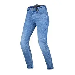 Produktbild: SHIMA DEVON Motorradjeans - Belüftete Elastische Slim Fit Biker Motorradhose mit FiberQL-Verstärkungen, CE Knie- und Hüftprotektoren (Damen, Blau, 28)