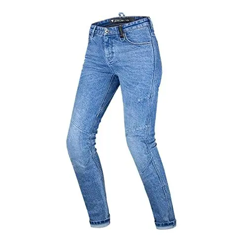Produktbild: SHIMA DEVON Motorradjeans - Belüftete Elastische Slim Fit Biker Motorradhose mit FiberQL-Verstärkungen, CE Knie- und Hüftprotektoren (Damen, Blau, 28)