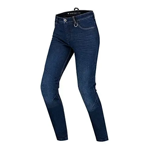 Produktbild: SHIMA DEVON Motorradjeans - Belüftete Elastische Slim Fit Biker Motorradhose mit FiberQL-Verstärkungen, Knie- und Hüftprotektoren (Dunkelblau, 28 LONG)