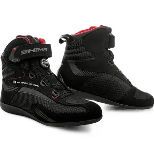 Produktbild: SHIMA EXO Motorrad Schuhe Herren Leder ATOP Verschluss Motorradstiefel Protektoren Sneaker Rutschfeste Sohle Knöchelstütze Seitlicher Bikerboots (Schwarz, 45)