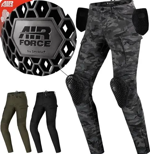 Produktbild: SHIMA GIRO 2.0 LADY Motorradhose Damen - 4 Airforce Protektoren, Elastische, Slim Fit, Cargo Biker Hose mit DuraQL Aramid (Camo, 34)