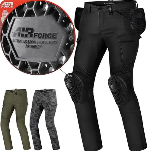 Produktbild: SHIMA GIRO 2.0 Motorradhose Herren - Elastische Regular Fit Cargo Biker Hose Männer mit DuraQLschicht, Knie und Hüft Protektoren, Oberschenkeltaschen (Schwarz, 38 LONG)