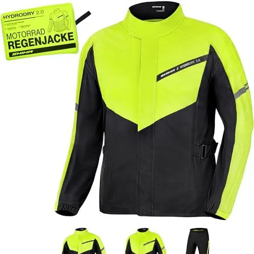 Produktbild: SHIMA HYDRODRY 2.0 Motorrad Regenbekleidung Jacke Wasserdicht Reflektierend Damen Herren Set für Regenkombi Waterproof Regenschutz Atmungsaktiv Motorradkombi (Jacken Unisex, Fluo, XS)