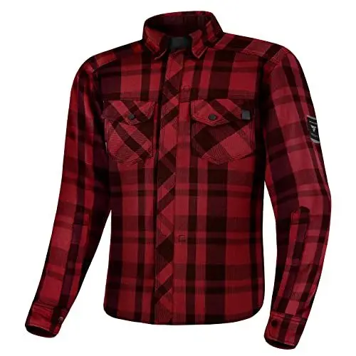 Produktbild: SHIMA RENEGADE MEN Motorrad Hemd - Verschleißfest Baumwolle Karierte Motorradjacke Herren mit CE Protektoren, FiberQL Aramid und Kühlungsschicht Reißverschluss (RENEGADE 2, Rot, S)