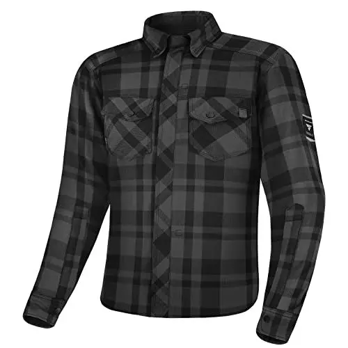 Produktbild: SHIMA RENEGADE MEN Motorrad Hemd - Verschleißfest Baumwolle Karierte Motorradjacke Herren mit CE Protektoren, FiberQL Aramid und Kühlungsschicht Reißverschluss (RENEGADE 2, Schwarz, XXL)