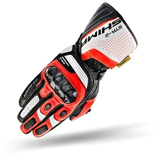 Produktbild: SHIMA STR-2 Motorradhandschuhe Herren - Touchscreen, Sommer, Sport Leder Handschuhe mit Carbon Knöchelprotektor, Handflächen- und Fingerschieber, Verstärkte Handfläche (Red Fluo, XL)