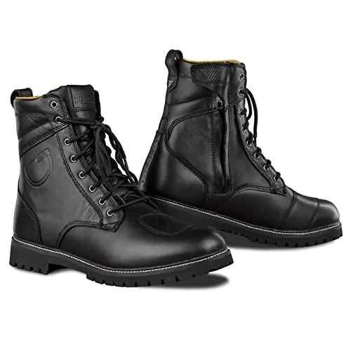 Produktbild: SHIMA THOMSON Motorradsteifel Herren - Verstärkte Leder Motorradschuhe mit Seitlichem Reißverschluss Knöchelstütze Anti Rutsch Sohle (Schwarz 45)