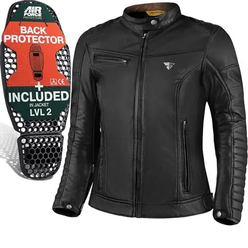 Produktbild: SHIMA WINCHESTER 2.0 Motorradjacke Damen - Klassische Biker-Lederjacke mit Rücken, Schulter und Ellbogen Protektoren, verstärkte Doppelnähte (Schwarz, XS)