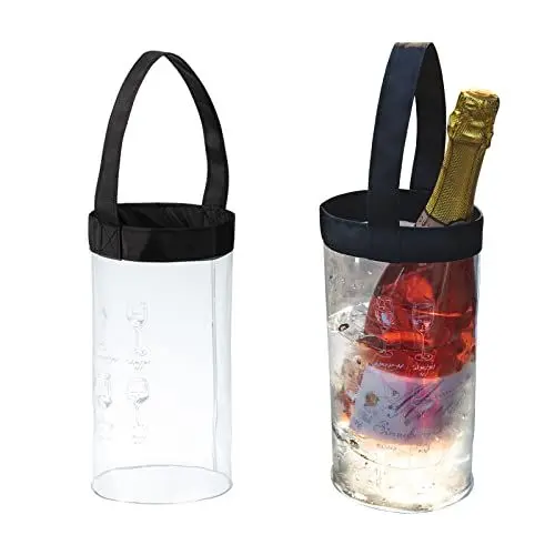 Produktbild: SHIMOYAMA Flaschenkühler, 2-Pack, Tragbare Zusammenklappbare Wein Kühltasche mit Griff, Transparente Champagner Ice Bag für Kaltes Bier, Outdoor Party, Camping, Picknick