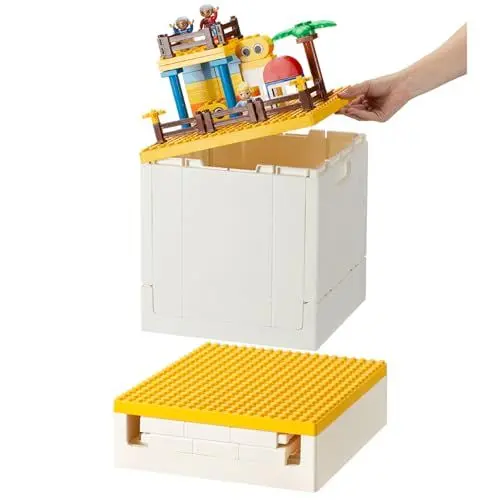 Produktbild: SHIMOYAMA Zusammenklappbare Aufbewahrungsbox mit Baugrundplattendeckel für Duplo-Blöcke, 26Qt. Stapelbare Aufbewahrungsbehälter, 25L faltbarer Mehrzweckbehälter für Lego Duplo-Steine (Yellow)