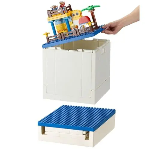Produktbild: SHIMOYAMA Zusammenklappbare Aufbewahrungsbox mit Baugrundplattendeckel für Duplo-Blöcke, 26Qt. Stapelbare Aufbewahrungsbehälter, 25L faltbarer Mehrzweckbehälter für Lego Duplo-Steine (Blue)