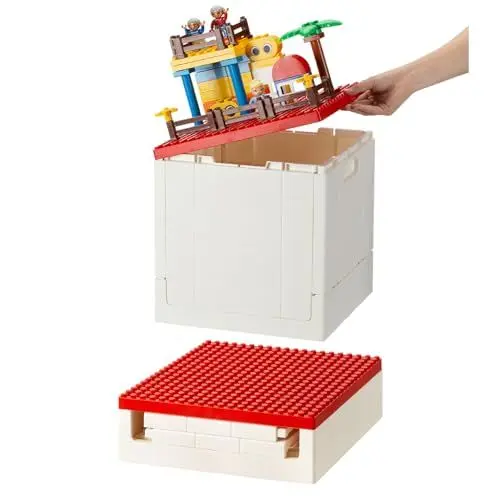 Produktbild: SHIMOYAMA Zusammenklappbare Aufbewahrungsbox mit Baugrundplattendeckel für Duplo-Blöcke, 26Qt. Stapelbare Aufbewahrungsbehälter, 25L faltbarer Mehrzweckbehälter für Lego Duplo-Steine (Red)