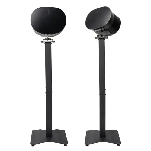 Produktbild: shinar Metall 2er Pack Lautsprecherständer Kompatibel mit SONOS Era 300 mit einstellbaren Drehungen bis zu 360° / Neigungen -70° / +70° Bodenständer für Sonos Era 300 (Schwarz)