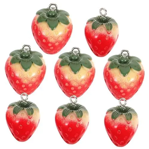 Produktbild: SHINEOFI 16 Stk Harz-Erdbeer-Zubehör bastelmaterial bastel materialien Frucht-Erdbeer-Anhänger 3D-Erdbeer-Anhänger Halsketten eine Halskette Charm-Anhänger selber machen Schmuck-Anhänger