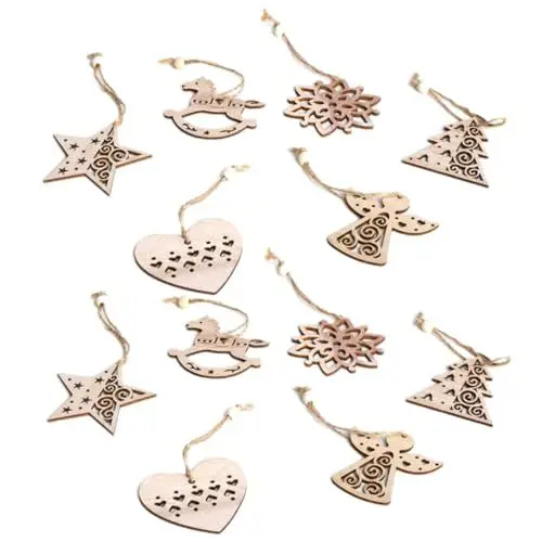 Produktbild: SHINEOFI 1 Satz Schneeflocke-anhänger Christbaumschmuck Hängende Weihnachtsdekorationen Zarter Weihnachtsanhänger Weihnachtsmalerei Verzierung Dekoration Herz-stern- Holz