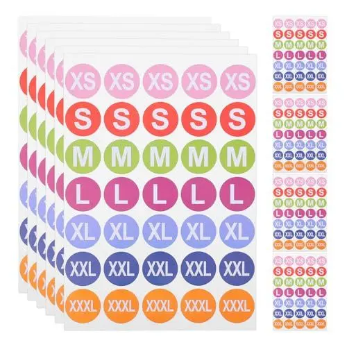 Produktbild: SHINEOFI 25 Blatt Konfektionsgrößen-Aufkleber Xs-Xxl Konfektionsgrößen-Streifenetiketten Rund Selbstklebende Bekleidungsgrößen-Etiketten Für T-Shirts Hosen Röcke Einzelhandel Xs S M L Xl