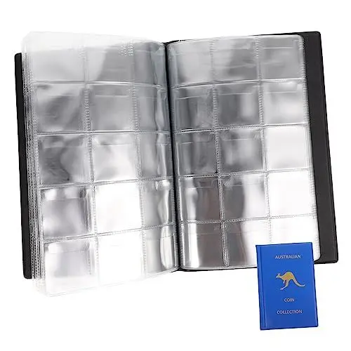 Produktbild: SHINEOFI 2St Münzalbum Sammelalbum für Münzen Vitrine für Münzen Sammelbuch Münzsammlungsbuch antikes Album bläulich Bücherregale klassisches Münzbuch Münzaufbewahrungsalbum Kunstleder