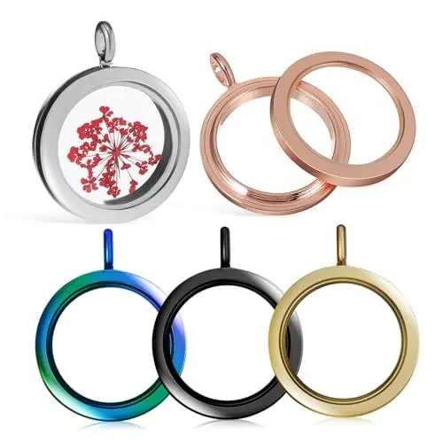 Produktbild: SHINEOFI 5 Stück Anhänger Einfassungen Medaillon Anhänger Foto Charms Für Die Schmuckherstellung Foto Charm Anhänger Glas Kleiner Foto Anhänger Runder Foto Charm Anhänger
