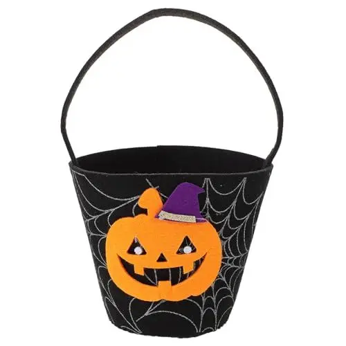 Produktbild: SHINEOFI Halloween-Süßes Oder Saures-Tasche Aus Vliesstoff Kürbis-Süßigkeits-Einkaufseimer Kürbis-Jack-O-Laterne-Eimer Für Halloween-Partygeschenke Schwarz