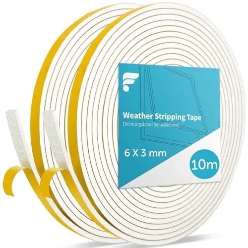 Produktbild: shinfly 10M Dichtungsband Türdichtung Selbstklebend, 6mm(B) x 3mm(D) Fensterdichtung für Türen Fenster, Dichtband Moosgummi Anti Kälte-Wind Lärm und Kollision (Weiß, 5M X 2 Rollen)