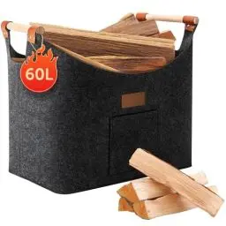 Produktbild: shinfly Holzkorb für Kaminholz 60L, Kaminholzkorb Brennholzkorb Groß für mehr Brennholz im Kamin, Faltbarer Feuerholzkorb aus Extradickem Filz für Einkauf, Holz, Spielzeug<strong>Anthrazit:</strong> 