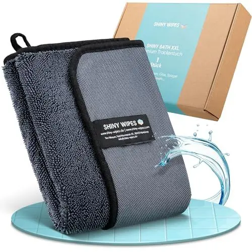 Produktbild: Shiny Wipes Tücher original (extrem saugstark) Shiny Bath Trockentuch entfernt mühelos Kalkrückstände. Trockentücher robust, Shiny Bath XXL Trockentuch, Trockentuch Dusche Trockentuch Bad