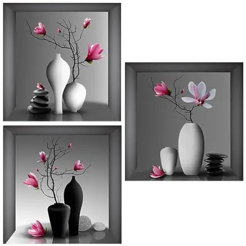 Produktbild: SHIQUAN 3D Wandsticker Vase, 3 Stück, 30 x 30 cm, Wohnzimmer, Schlafzimmer, Flur, Heimbüro, Badezimmer, Unisex, Wandmontage, Vinyl, Matte, Naturrealistisch, Wiederverwendbar, wasserdicht