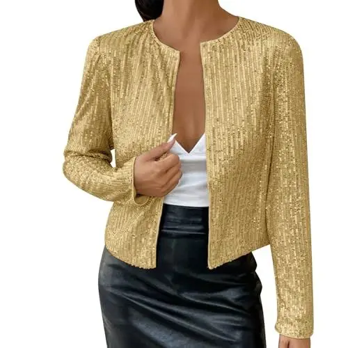 Produktbild: Sweatjacke Damen Mit Kapuze Sweatshirtjacke Damen Damen Pailletten Glitzer Funkelnde Jacke Vorne Offen Retro Fliegerjacke Party Clubwear Hoddies Frauen Oversize Hoodie Rot Damen (Gold, L)