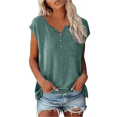 Produktbild: Shirt Damen Oversize Sommer Oberteile Teenager Blusen Shirt Damen Crop Tops Damen Sexy Häkeloberteile Damen Sommer Tshirt mit V Ausschnitt Damen Oberteile Damen Bauchfrei Grün S