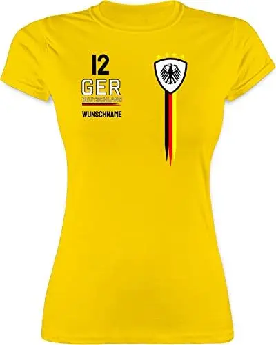 Produktbild: Shirt Damen - 2026 Fussball Fanartikel - Deutschland WM Trikot Farben - M - Gelb - Deutschland. Tshirt em Trikots fußball German Funshirts für Frauen Deutschland-Fanartikel em-Trikots fußball.