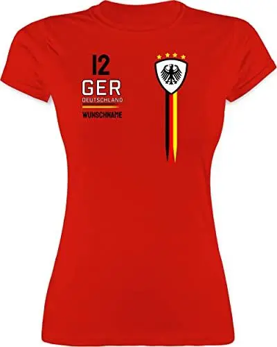 Produktbild: Shirt Damen - 2026 Fussball Fanartikel - Deutschland WM Trikot Farben - S - Rot - Deutschland. Tshirt em Trikots fußball German Funshirts für Frauen Deutschland-Fanartikel em-Trikots fußball.