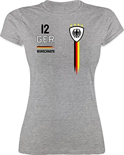 Produktbild: Shirt Damen - 2026 Fussball Fanartikel - Deutschland WM Trikot Farben - XL - Grau meliert - Deutschland. Tshirt em Trikots fußball German Funshirts für Frauen Deutschland-Fanartikel em-Trikots