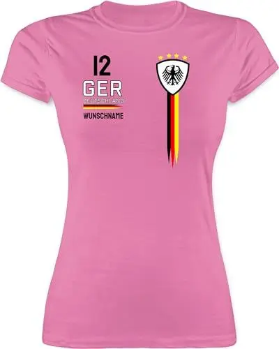 Produktbild: Shirt Damen - 2026 Fussball Fanartikel - Deutschland WM Trikot Farben - M - Rosa - Deutschland. Tshirt em Trikots fußball German Funshirts für Frauen Deutschland-Fanartikel em-Trikots fußball.