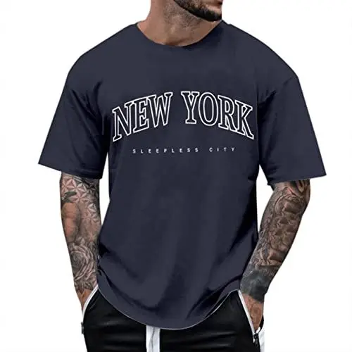 Produktbild: Buchstaben Druck T-Shirt Männliches Sommer Strand Bluse Kurzarm-O-Ausschnitt übersteigt T-Shirt Man (Navy, XL)