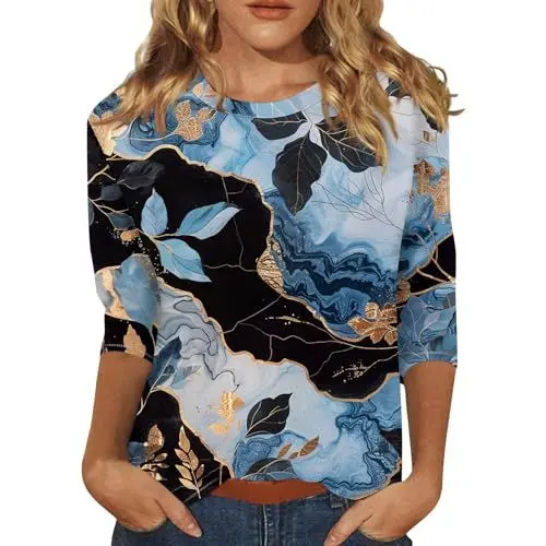 Produktbild: Shirtbluse Damen Langarm Tops Für Damen Damenblusen Damen Bluse Bunt Frühlingsmode Damen 3/4 Ärmel Shirt Damen Damenblusen 3/4 Arm 3/4 Ärmel Shirt Damen Tshirt Damen Elegant Hippie Oberteil