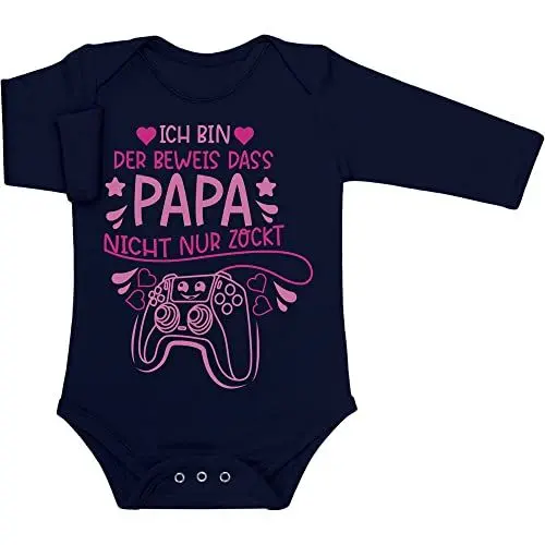 Produktbild: Shirtgeil Baby Body Langarm Geschenk für Zocker Gamer Spiele Papa Pink Baby Strampler 6M Marineblau
