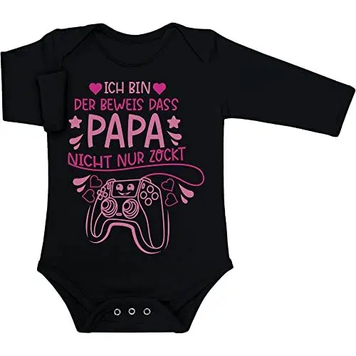Produktbild: Shirtgeil Baby Body Langarm Geschenk für Zocker Gamer Spiele Papa Pink Baby Strampler Newborn Schwarz