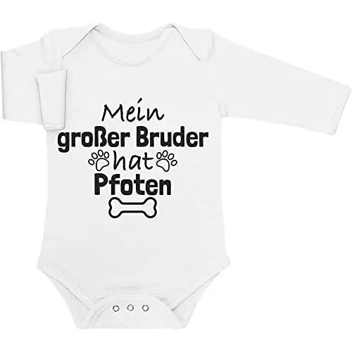Produktbild: Shirtgeil Baby Body Langarm Mein großer Bruder hat Pfoten Geschwister Geschenk Hundeliebhaber Newborn Weiß