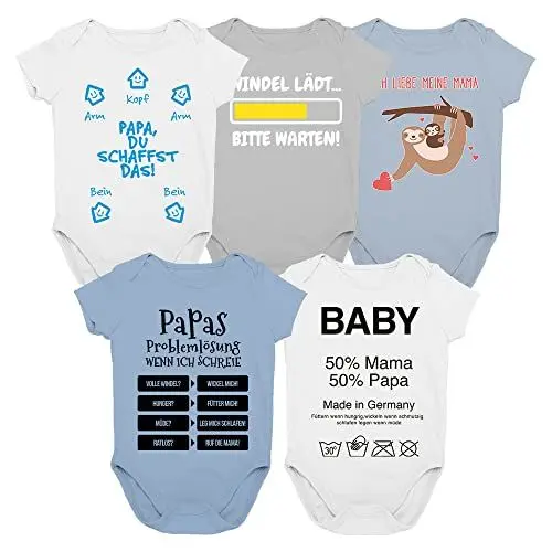 Produktbild: Shirtgeil Baby Jungen Body - Multipack 5er Set Babykleidung - Kurzarm Strampler mit Sprüchen - Babyset Geschenk für Neugeborene