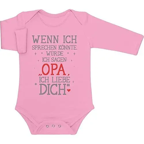 Produktbild: Shirtgeil Langarm Baby Body Opa ich liebe dich Babybody mit Spruch Opa Baby Strampler 12M Rosa