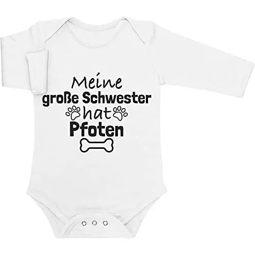 Produktbild: Shirtgeil Meine große Schwester hat Pfoten Geschenk Baby Langarm Body 6M Weiß