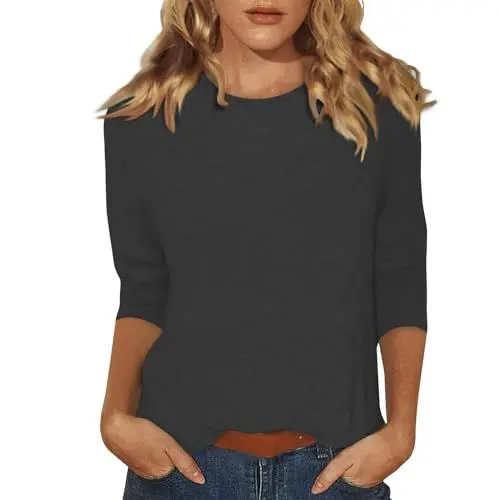 Produktbild: Elegante Damen Oberteile 3/4 Arm Bluse Hemd Festlich Party Blusenshirt Lockere Shirt Rundhals L