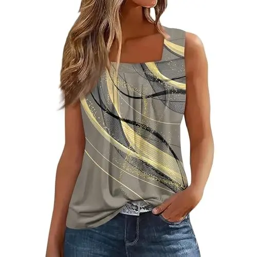Produktbild: Trägershirts Damen Sommer Long Tshirt Damen Trägertop Oversize Damen Damen Tanktop Trägershirts Damen Sommer T-Shirt Lang Damen Damen Tops Sommer Damen Tops Sommer Damen Silber M