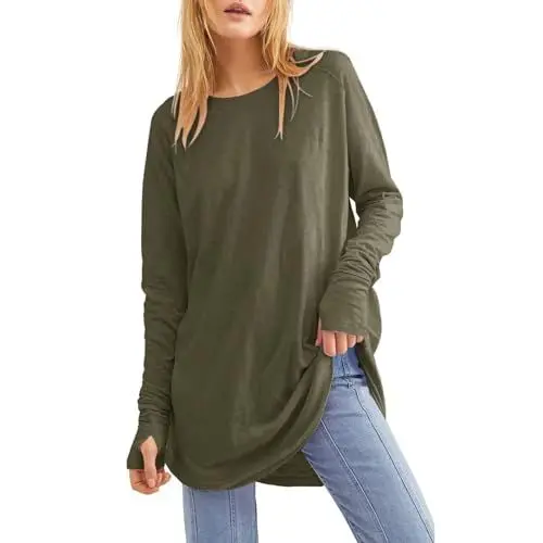Produktbild: Shirts Für Damen Tailliert Hemden Tunikas Hübschee T Shirts Damen Rundhals Dünne Langärmelig Frühling Solid Bequemer Outdoor