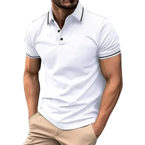 Produktbild: Shirts Herren Sommer T Shirt Slim Fit Herren T-Shirt Männer Hemd Schwarz Baumwolle Tshirt Herren Hemd Bügelfrei Leinenhemd Herren Slim Fit Hemd Schwarz Hemd Leinen Herren Weiß L