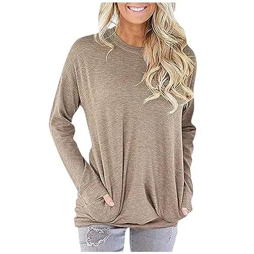 Produktbild: Shirts Unterdamen Tunikas Offizier Einfarbige Hemde Hübschee Leichte Oberhemd Damenen Mit Taschen Soft Frühjahr Rundhalsausschnitt Dünner Langarmlang